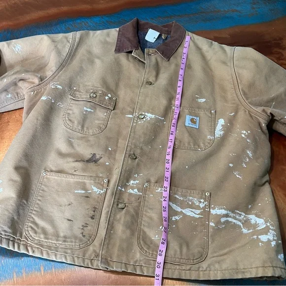 VTG Carhartt Blanket lined Chore Jacket Duck Canvas Trashed used distressed XXL